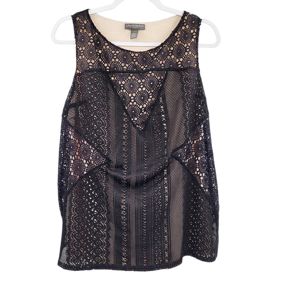 A Pea In The Pod Maternity Black & Tan Lace Crochet Layered Sleeveless Size L